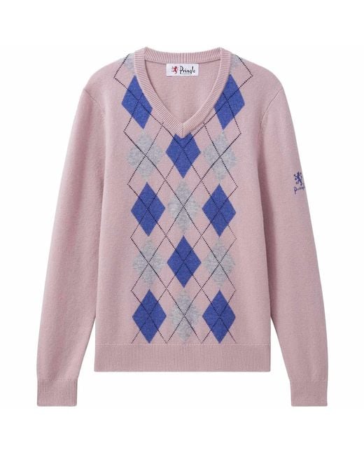 Pringle of Scotland Purple V Neck Argyle Jumper for men