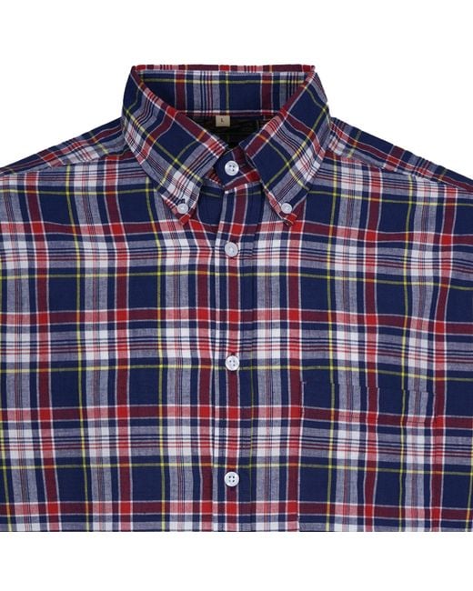 Stuarts London Blue Madras Classics Long Sleeved Shirt for men