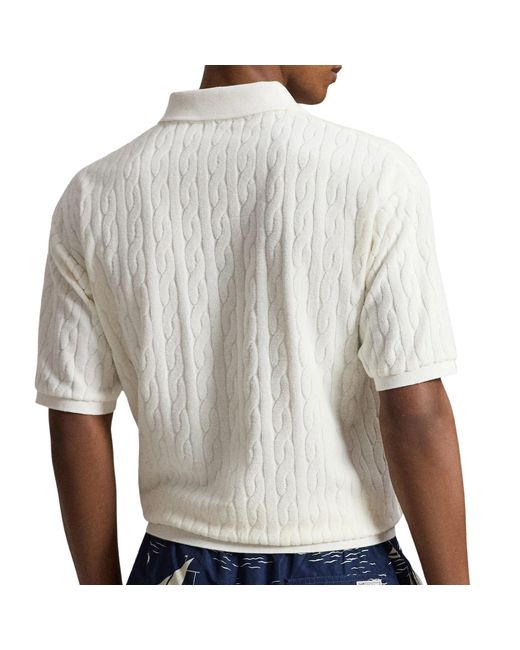 Polo Ralph Lauren White Relaxed Fit Cabled Terry Polo Shirt for men