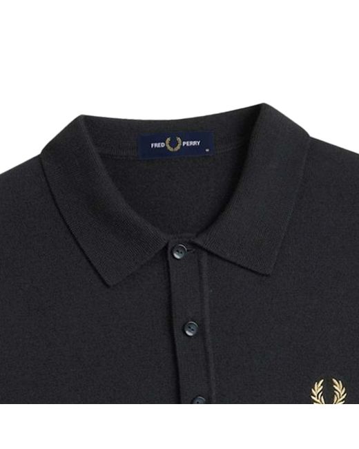 Fred Perry Black K4535 Classic Knitted Long Sleeve Shirt for men