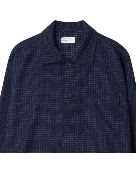 Universal Works Blue Bobby Wool Mix Bakers Overshirt for men