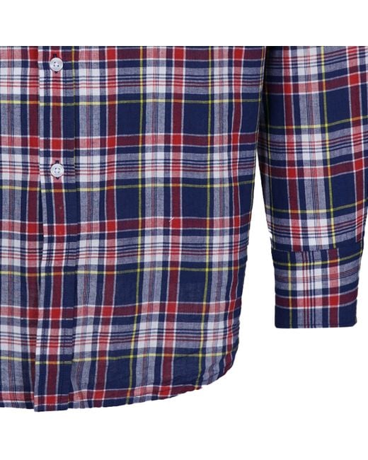 Stuarts London Blue Madras Classics Long Sleeved Shirt for men