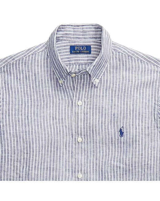Polo Ralph Lauren Blue Custom Fit Striped Linen Shirt for men