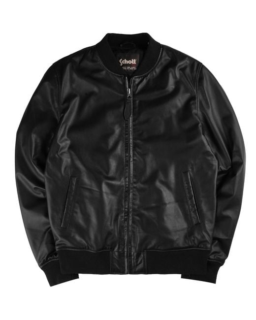 Schott Nyc Black Leather Bomber Jacket for men