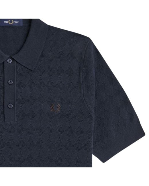 Fred Perry Blue Pointelle Knitted Shirt for men