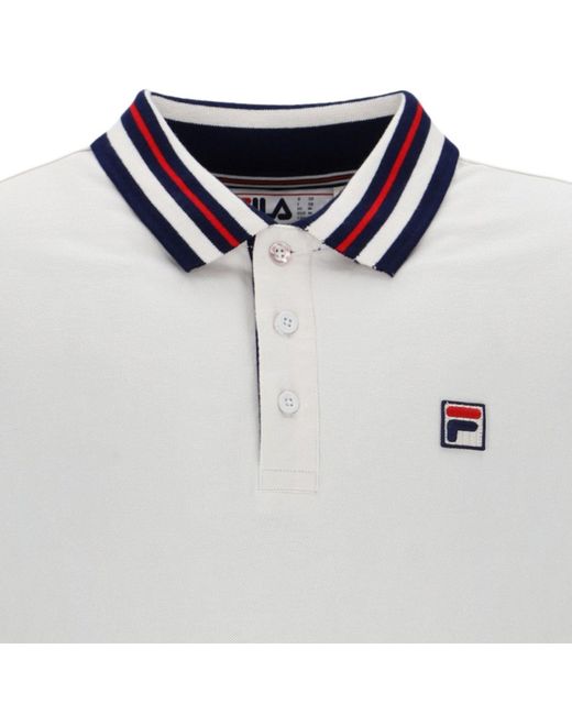 Fila White Achille Heritage Tape Polo for men