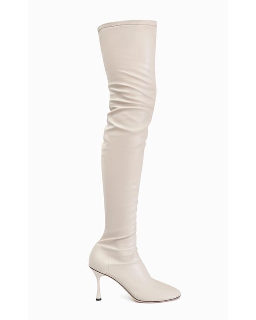 STUDIO AMELIA Leather Spire Thigh High 90 Boot in White | Lyst UK