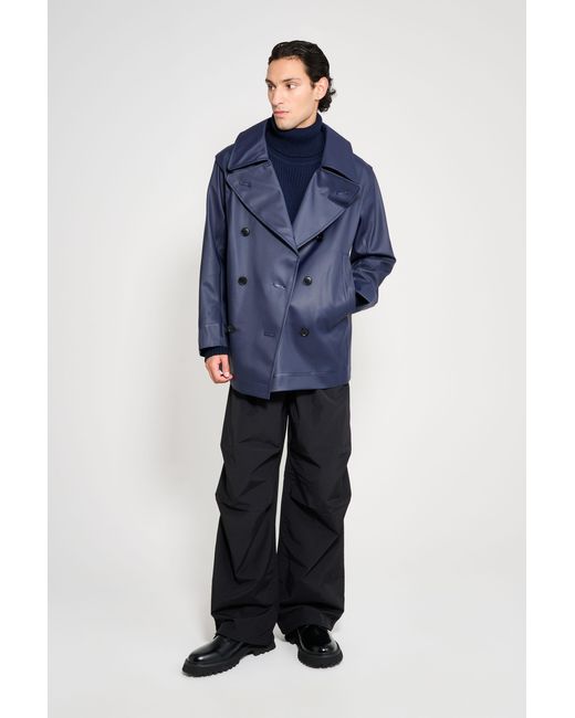 Stutterheim Blue Tranholmen Double Breasted Raincoat
