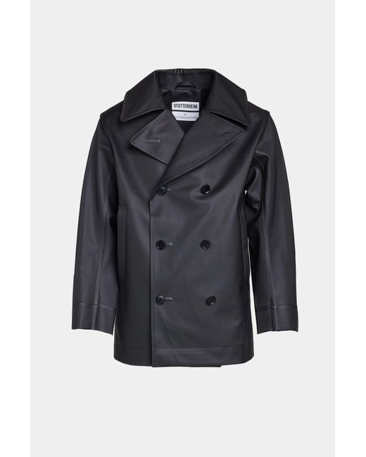 Stutterheim Black Tranholmen Double Breasted Raincoat for men