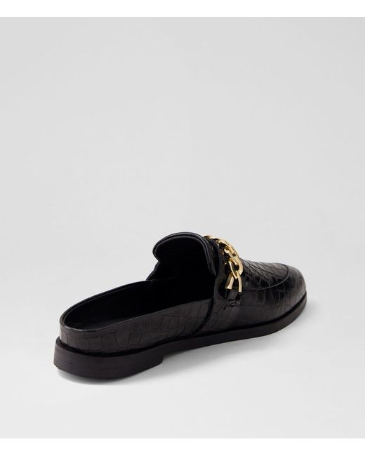 Sol Sana Tuesday Chain Slide Ss Black Croc Gold Leather Black Croc Gold Shoes