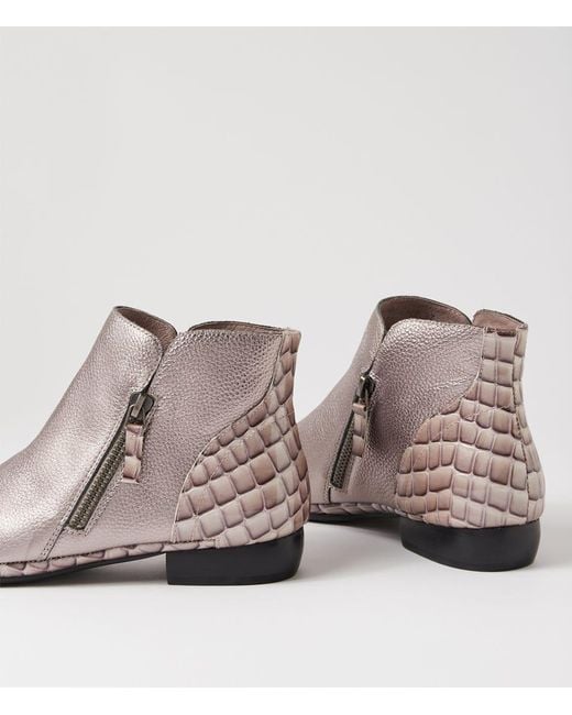 Diana Ferrari Natural Ronele Df Pewter Tumble Taupe Leather Croc Patent Pewter Tumble Taupe Boots