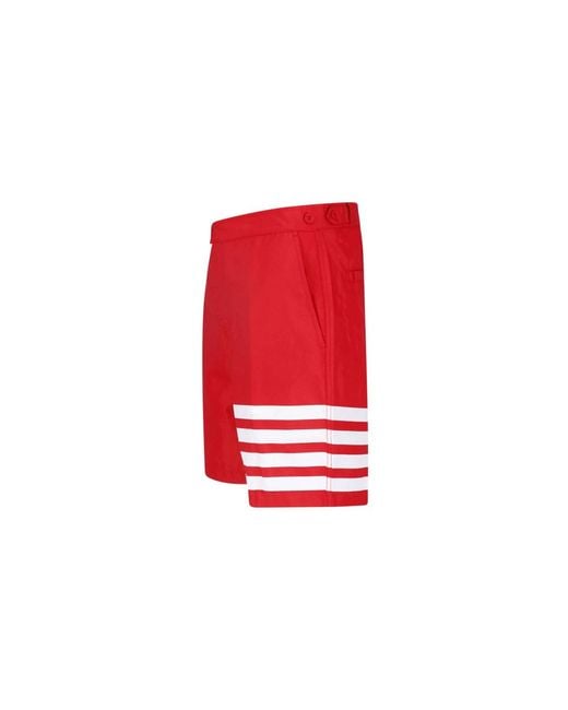 Thom Browne Red Swim Shorts "4-Bar" for men
