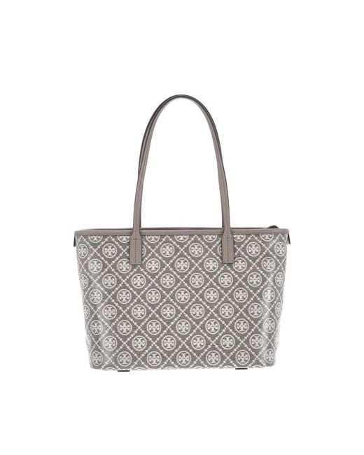 Tory Burch Gray Small Tote Bag “T-Monogram”