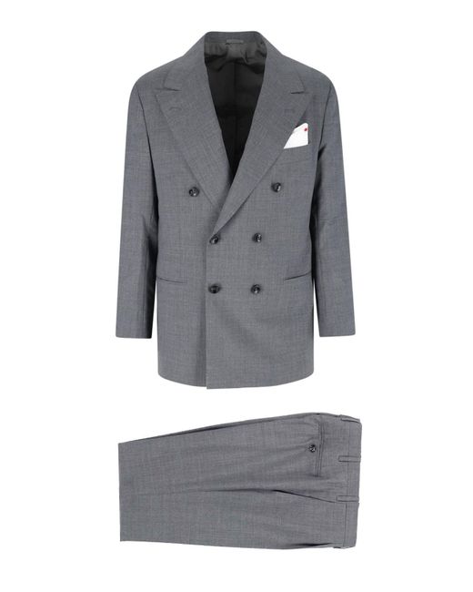 Kiton Gray Double-Breasted Suit for men