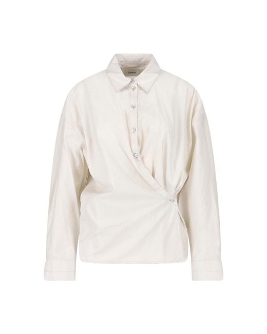 Lemaire White Cream Draped Front Cotton Silk Shirt