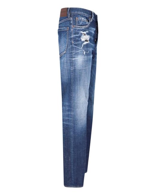 DSquared² Blue Medium-Rise Slim-Fit Distressed Jeans for men