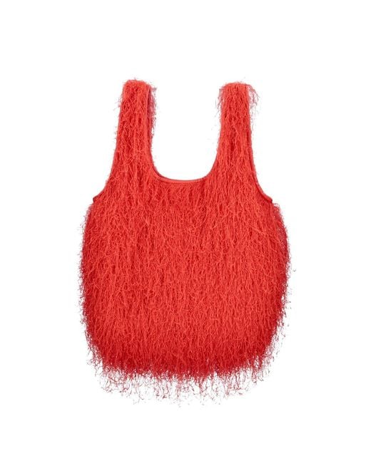 Dries Van Noten Red Fringe Tote Bag "Marche"