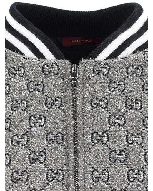 Gucci Gray 'Gg' Rhinestone Bomber Jacket for men