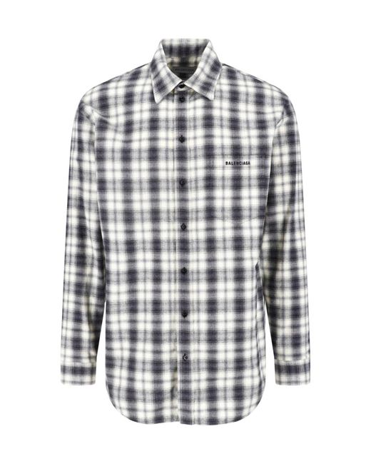 Balenciaga White Cotton Flannel Shirt for men