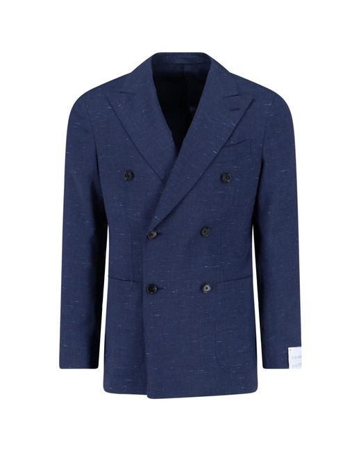 Caruso Blue Double-Breasted Blazer for men
