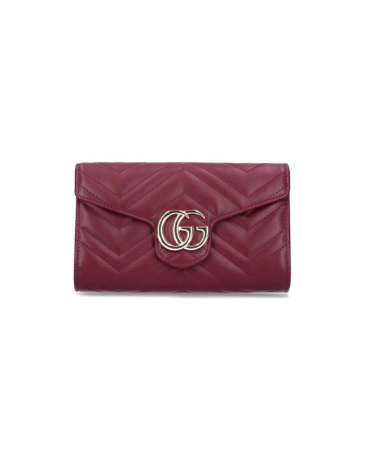 Gucci Red Wallet With Chain "Gg Marmont"