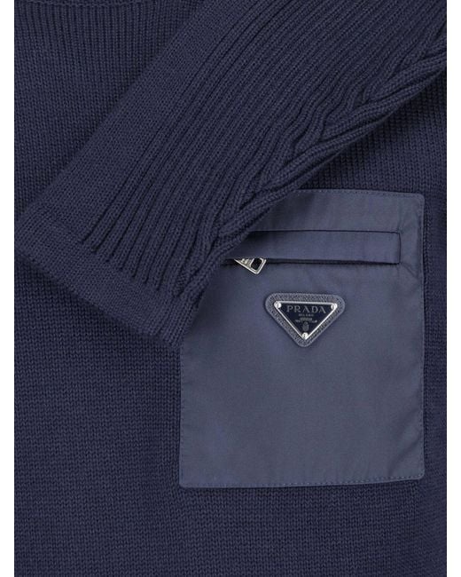 Prada Blue Virgin Wool Sweater for men