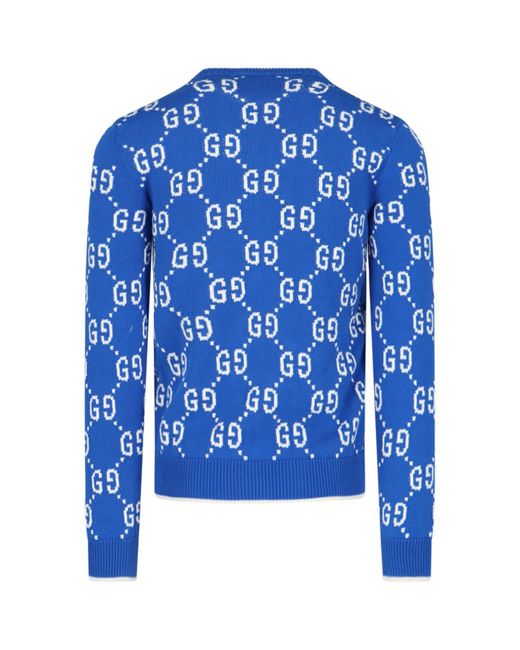 Gucci Blue Cotton Gg Jacquard Sweater for men