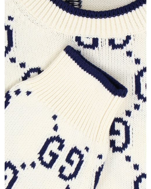 Gucci White 'Gg' Crew Neck Sweater for men