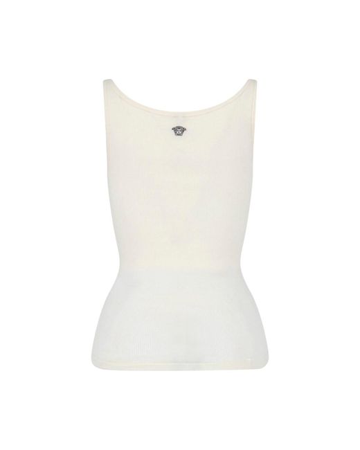 Versace White Cream Ribbed Medusa Wool Top
