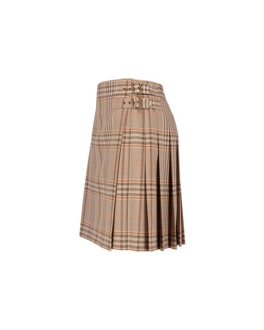 Burberry Natural Plaid Wool Wrap Skirt