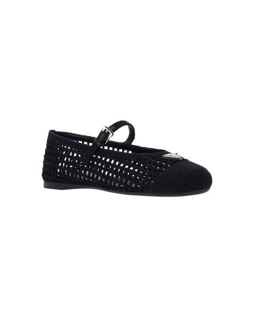 Prada Black Logo Mesh Ballet Flats