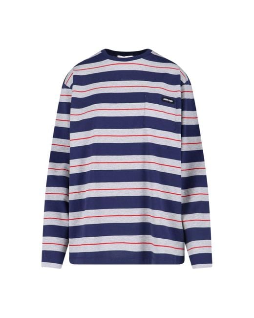 Miu Miu Blue Striped T-Shirt