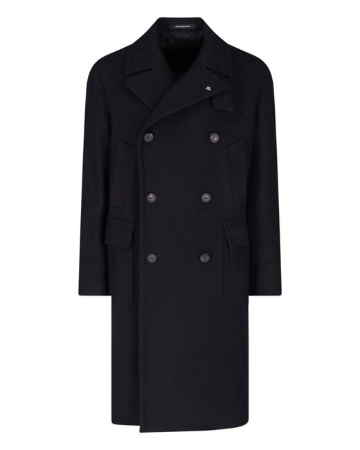 Tagliatore Blue Double-Breasted Wool Coat for men