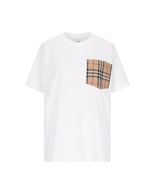 Burberry White "check" Pocket Detail T-shirt