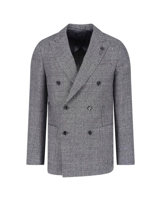 Lardini Gray Double-Breasted Wool Blazer for men