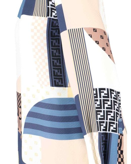 Camicia In Seta "Patchwork" di Fendi in Blue