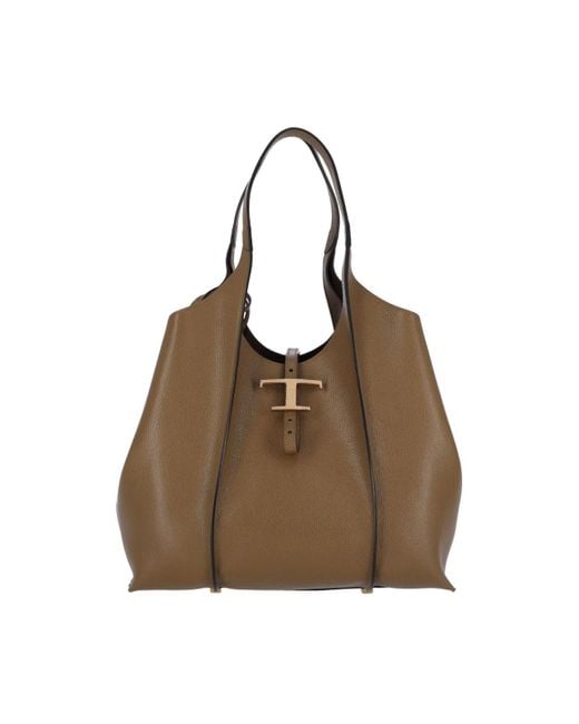 Borsa Tote Media "T Timeless" di Tod's in Brown