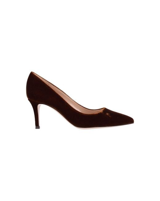 Gianvito Rossi Brown Heeled Velvet-Effect Mule With Leather Lining