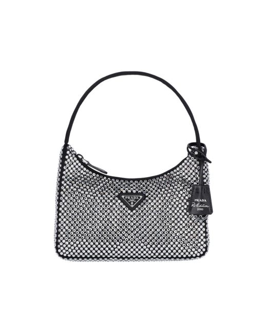 Borsa Mini Con Strass di Prada in Gray