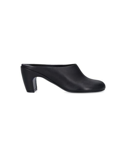 Dries Van Noten Black Rounded Toe Slip-On Leather Mules