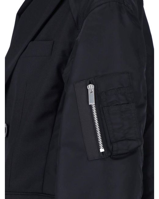 Sacai Blue Double-Breasted Twill Blazer