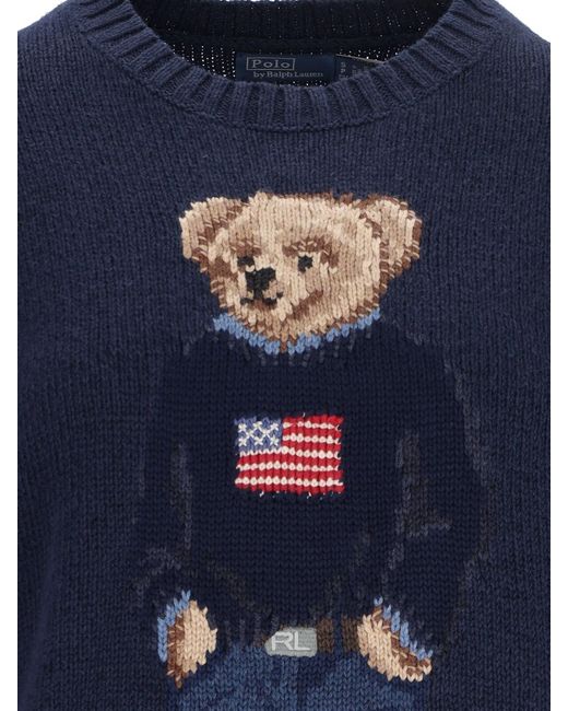 Polo Ralph Lauren Blue Polo Bear Embroidered Knit Sweater
