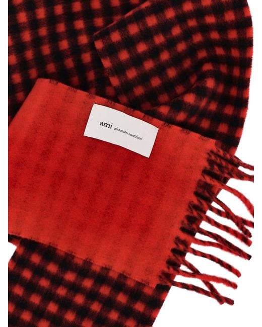 AMI Purple Plaid Wool Scarf
