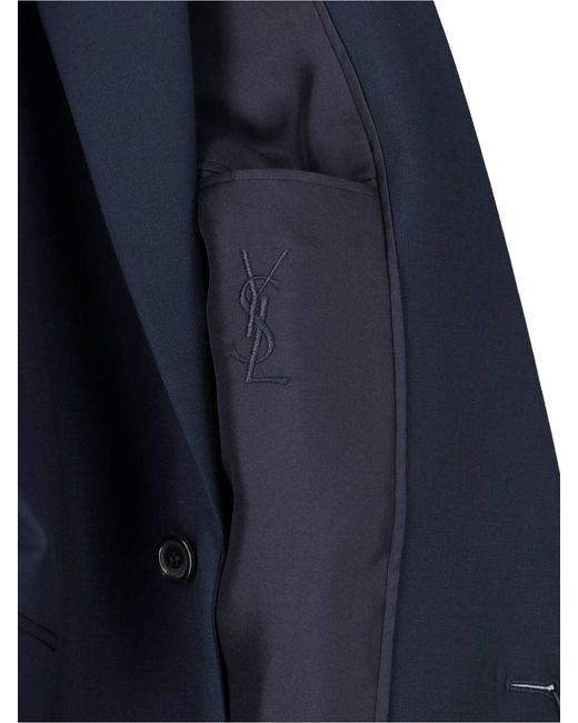 Saint Laurent Blue Single-Breasted Wool Blazer