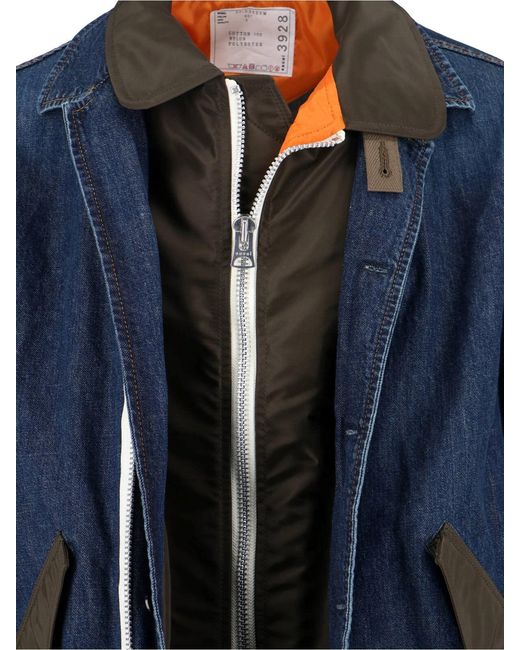 Sacai Blue Structured Zip-Up Jacket With Contrasting Panels for men