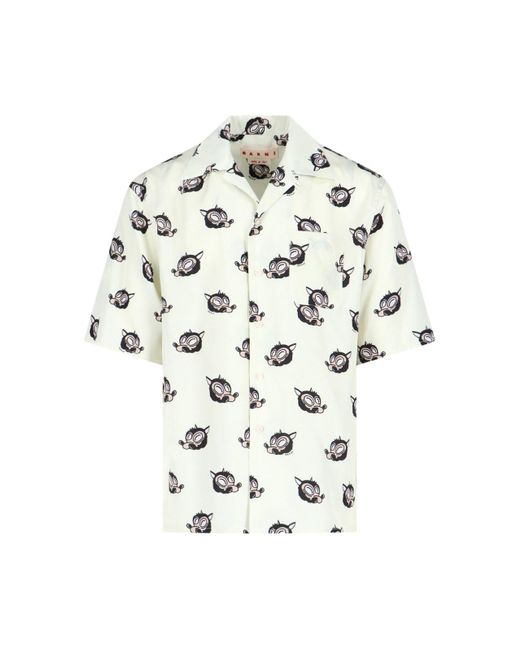 Marni White Printed Camp Collar Shirt for men