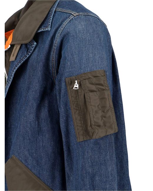 Sacai Blue Structured Zip-Up Jacket With Contrasting Panels for men