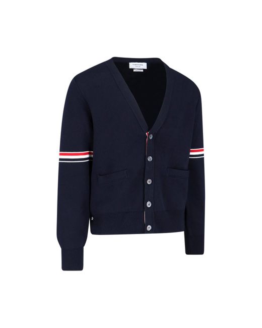 Cardigan Dettagli Tricolore di Thom Browne in Blue da Uomo