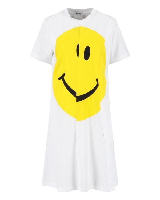 Moschino Yellow Smiley Print Cotton Mini Dress