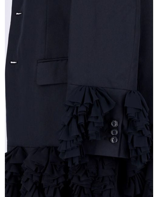 Comme des Garçons Blue Long Blazer With Ruffles